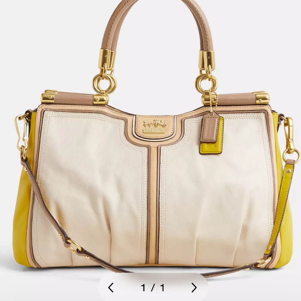 Coach Madison Carrie Satchel in Colorblock White and Yellow